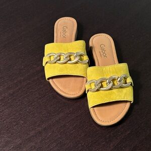 Gabor Yellow Sandals with Gold Chain Accent